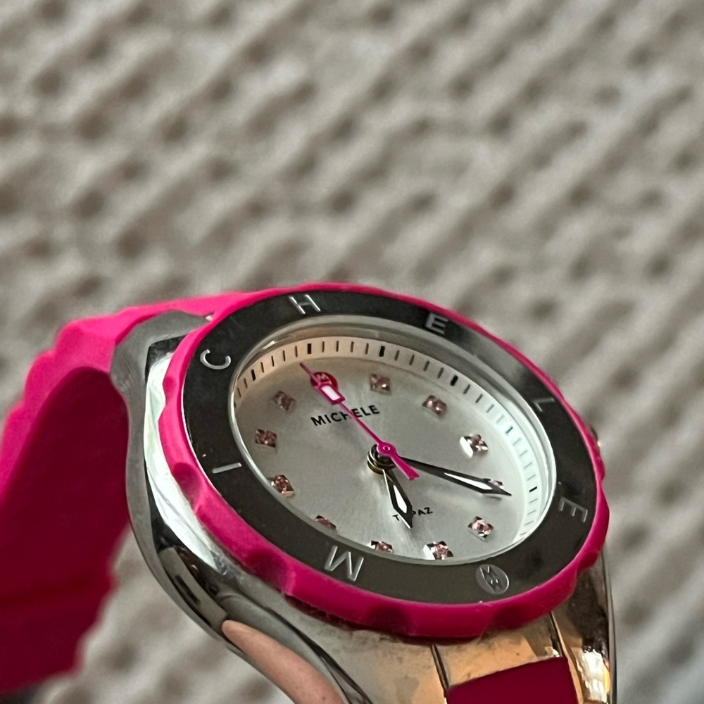 MICHELE jelly bean pink quartz watch, needs battery.   Works perfectly. - Picture 9 of 10